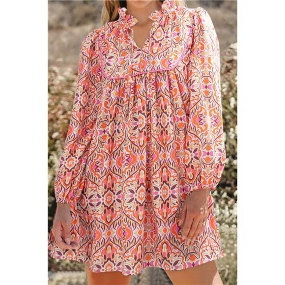 A Classy Chic Boutique Dresses & Skirts - Printed Tie Neck Long Sleeve Mini Dress